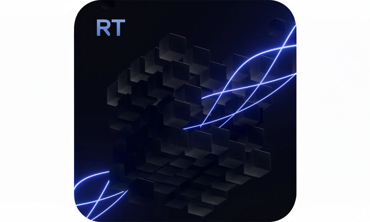 Yüksek teknoloji ve dijital yenilikleri temsil eden soyut geometrik tasarım, bilgisayar ve teknoloji ürünleriyle uyumlu, modern ve şık bir görsel.