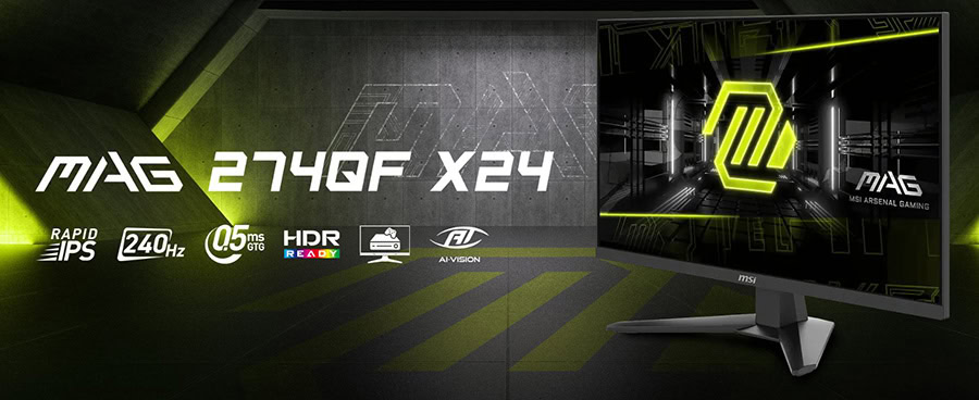 Yüksek performanslı MSI MAG274OF X24 oyun monitörü, 240Hz yenileme hızı, 0.5ms tepki süresi ve HDR Ready özelliğiyle oyun deneyimini üst seviyeye çıkarır.