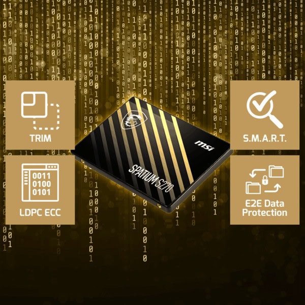 Yüksek hızlı MSI Spatium S470 PCIe SSD ile veri aktarımını hızlandırın, TRIM, S.M.A.R.T., LDPC ECC ve E2E Data Koruma özellikleriyle güvenli ve stabil depolama deneyimi.