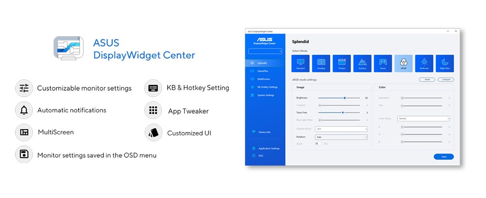 ASUS DisplayWidget Center ile ekran ayarlarını kolayca yapın, renk, parlaklık ve diğer özellikleri özelleştirin. Modern ve kullanıcı dostu arayüzle ekran optimizasyonu sağlayın.