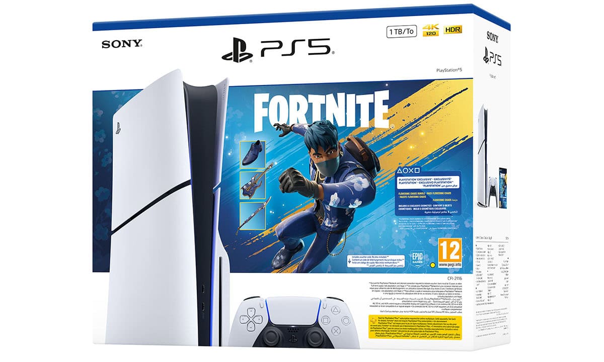 Yüksek teknolojili PS5 oyun konsolu ile Fortnite oyunu paketi, beyaz renkli tasarım ve gelişmiş performans özellikleri, oyun deneyimini yeni seviyelere taşır.