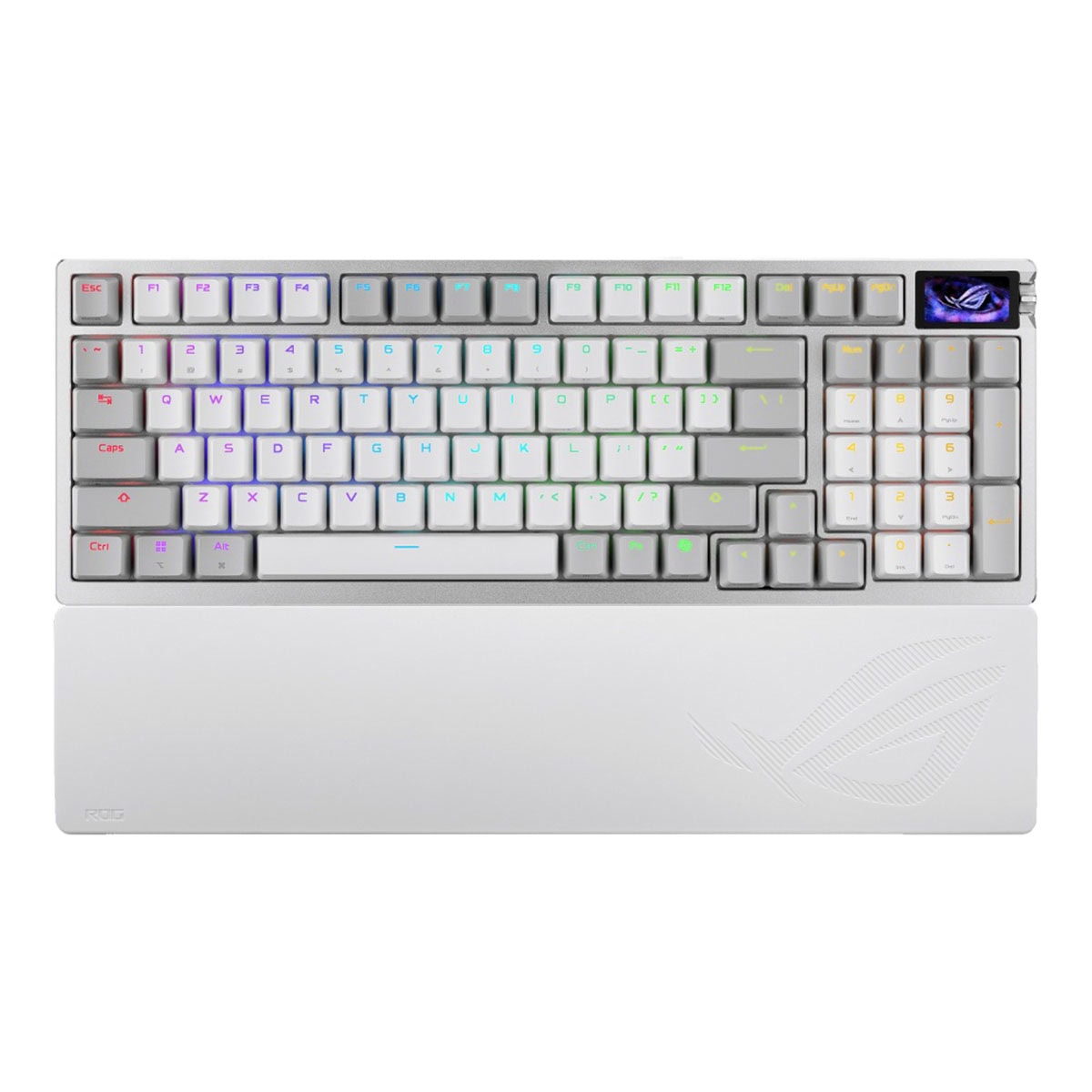 Renkli Işıklı Gaming Mekanik Klavye, RGB aydınlatmalı oyun klavyesi, yüksek performanslı bilgisayar aksesuarı, ASUS ROG tasarımı ve rahat kullanım sağlar.