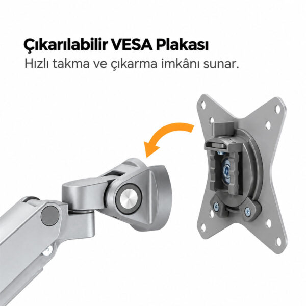 Brateck 17 32 Inç Uyumlu İki Kollu Amortisörlü Gri Monitör Kolu (ldt62 C024) 11