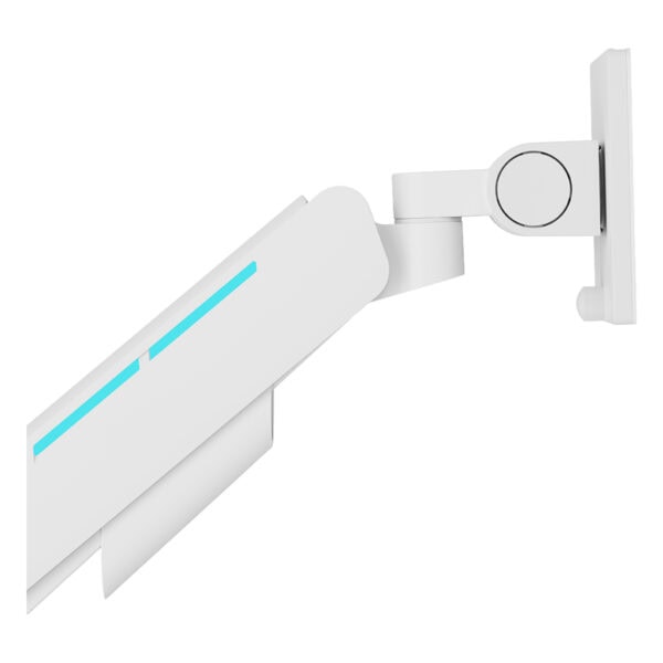 Yüksek çözünürlüklü beyaz laptop monitör askı aparatı, ergonomik ve şık tasarımıyla masaüstü çalışma alanlarına uyum sağlar. Detaylı ve modern görünüm, pratik kullanım sağlar.