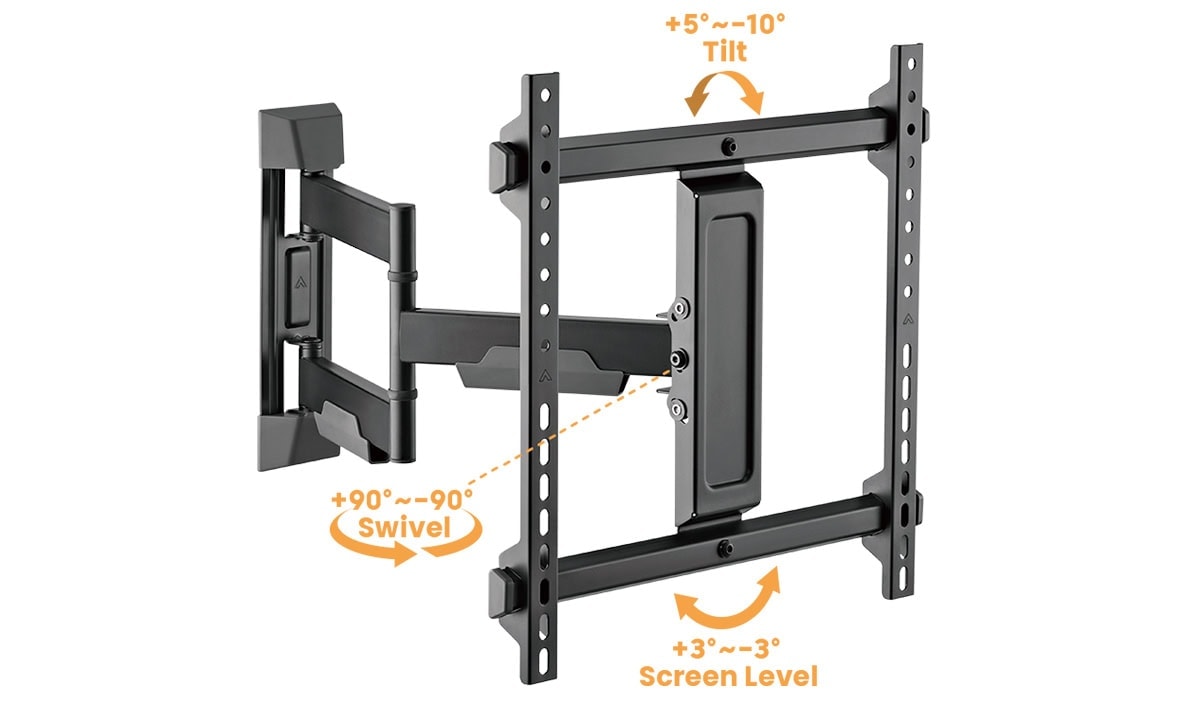 Vesa uyumlu dayanıklı monitör duvar montaj kolu, 360 derece dönebilir, 5-10 derece eğim ve 3 derece ekran seviyesinde ayarlanabilir, ergonomik kullanım sağlar.