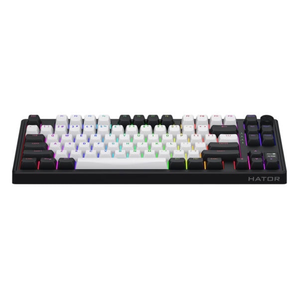 Klavye, RGB aydınlatmalı kompakt oyun ve kullanım klavyesi, mekanik tuşlar ve renkli ışık efektleri ile. HATOR markası, masaüstü bilgisayar ve laptop aksesuarlarında üstün performans sağlar.