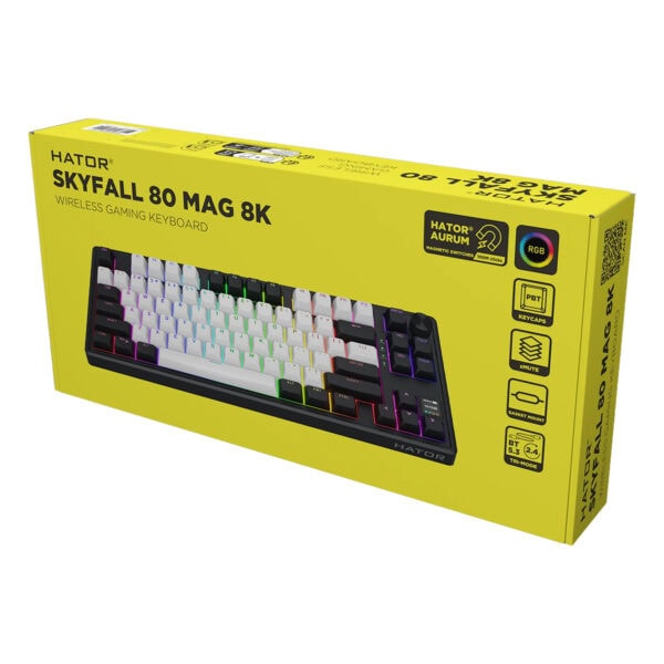Yüksek kaliteli Hator Skyfall 80 Mag 8K kablosuz oyun ve RGB aydınlatmalı klavye, dayanıklı yapısı ve gelişmiş özellikleriyle oyun deneyimini artırır.