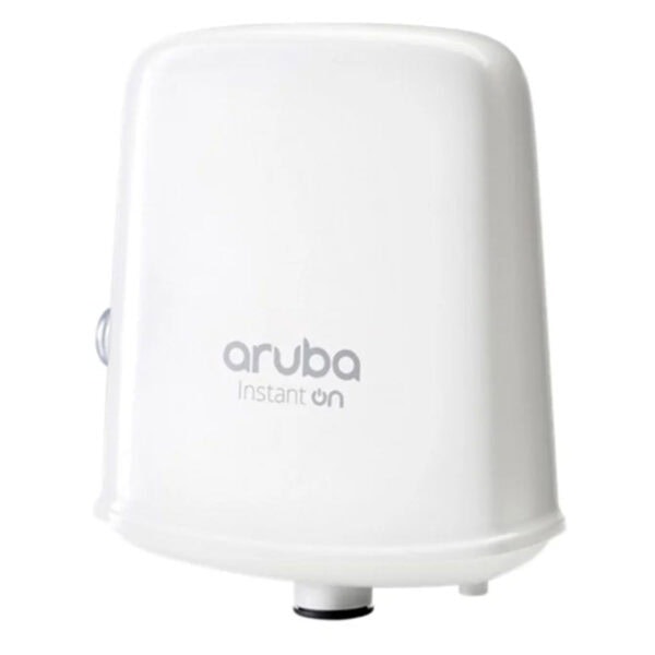 Kutu tasarımında beyaz Aruba Instant On Wi-Fi erişim noktası, modern ve şık görünümlü, kablosuz internet bağlantısı sağlayan yüksek teknolojili cihaz.