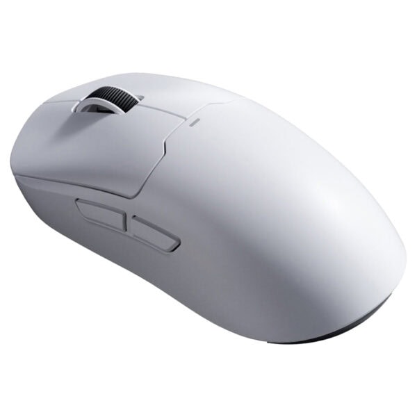 Alt metin: Beyaz renkli kablosuz bilgisayar mouse, ergonomik tasarım ve hassasiyetli hareket için tasarlanmış. Yüksek performanslı, rahat kullanım sağlayan modern mouse.