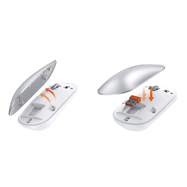 Yüksek çözünürlüklü kablosuz fare şarj standı ve USB alıcı ile güç aktarımı, taşınabilir ve şık tasarım, kullanımı kolay ve hızlı şarj imkanı sunar.