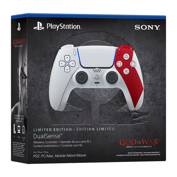PlayStation DualSense Limited Edition oyuncu kontrolörü, God of War 20. Yıl özel tasarım, kablosuz oyun kumandası, PS5, PC ve mobil uyumlu, yüksek performanslı oyun deneyimi sağlar.