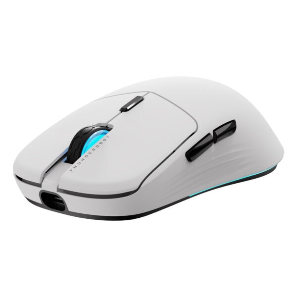Yüksek performanslı beyaz Thunderobot oyun ve ofis kullanımı için kablosuz bilgisayar faresi, ergonomik tasarım ve hassasiyetli sensör özellikleriyle öne çıkıyor.