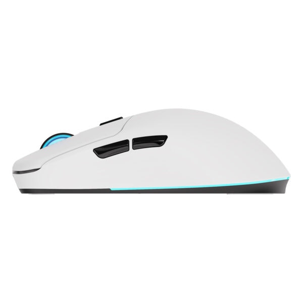 Yüksek performanslı gamer fare, beyaz renkli ve 4 tuşlu, ergonomik tasarımıyla rahat kullanım sağlar, RGB LED aydınlatmalı, oyun ve profesyonel kullanım için uygun.