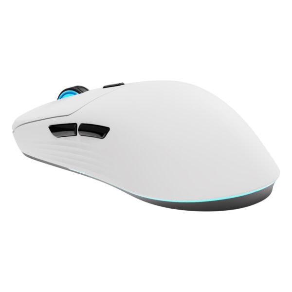 Yüksek performanslı kablosuz gaming fare, beyaz renkli ve ergonomik tasarım, yüksek hassasiyetli sensör, hızlı tepki ve farklı dpi ayarları, oyun ve ofis kullanımı için ideal.