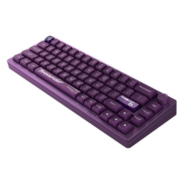 Renkli ve şık gaming mekanik klavye, mor renk tasarımı, RGB aydınlatmalı tuşlar, kompakt boyut ve ergonomik tasarım ile yüksek performans sağlar.