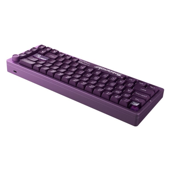 Mor mor renkli kablosuz mekanik oyun klavyesi, kompakt tasarımı ve RGB aydınlatmasıyla yüksek performans sağlar, laptop aksesuarları ve oyuncu ekipmanları arasında yer alır.