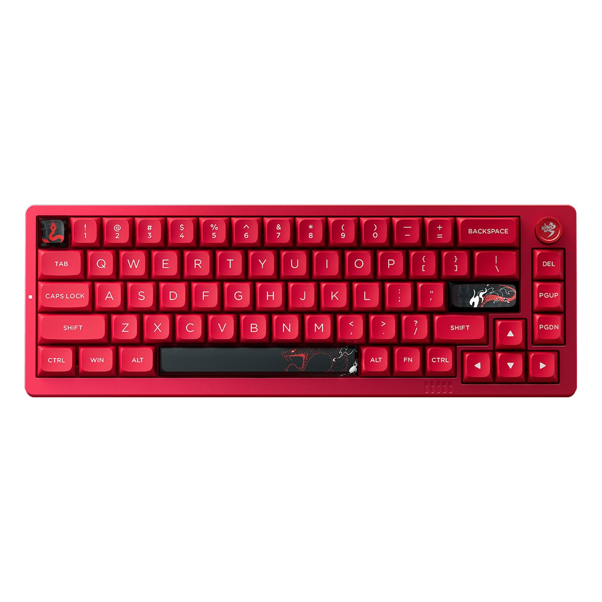 Kırmızı renkli Dragon motifli taşınabilir mini kablosuz Türkçe klavye, kompakt ve şık tasarım, yüksek performans ve ergonomik kullanım için ideal. Laptop ve tabletler ile uyumlu, ofis ve kişisel kullanım için uygun.