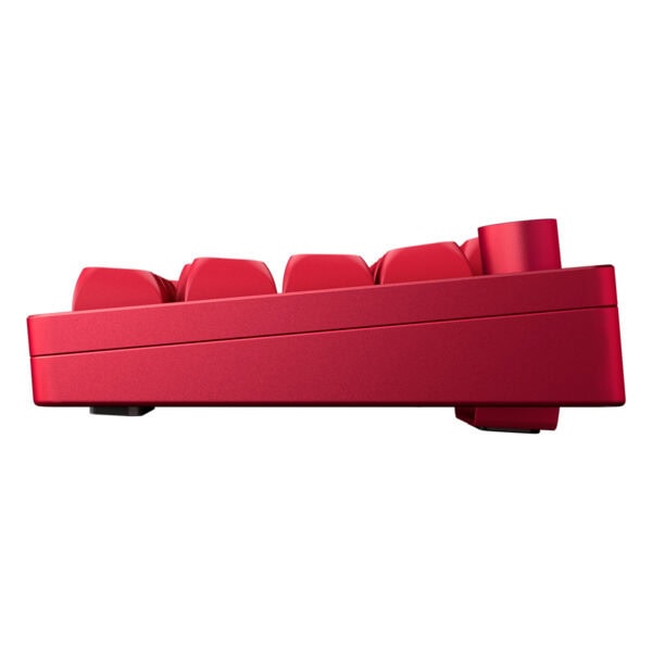 Kırmızı renkli ergonomik ve taşınabilir mekanik masaüstü bilgisayar oyunu tuşları, yüksek performans ve dayanıklılık sağlayan modern tasarım.