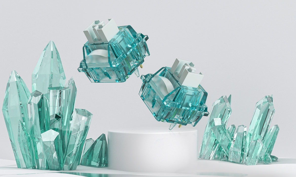 Yüksek kaliteli bilgisayar klavye anahtarları ve şeffaf tasarım detayları.