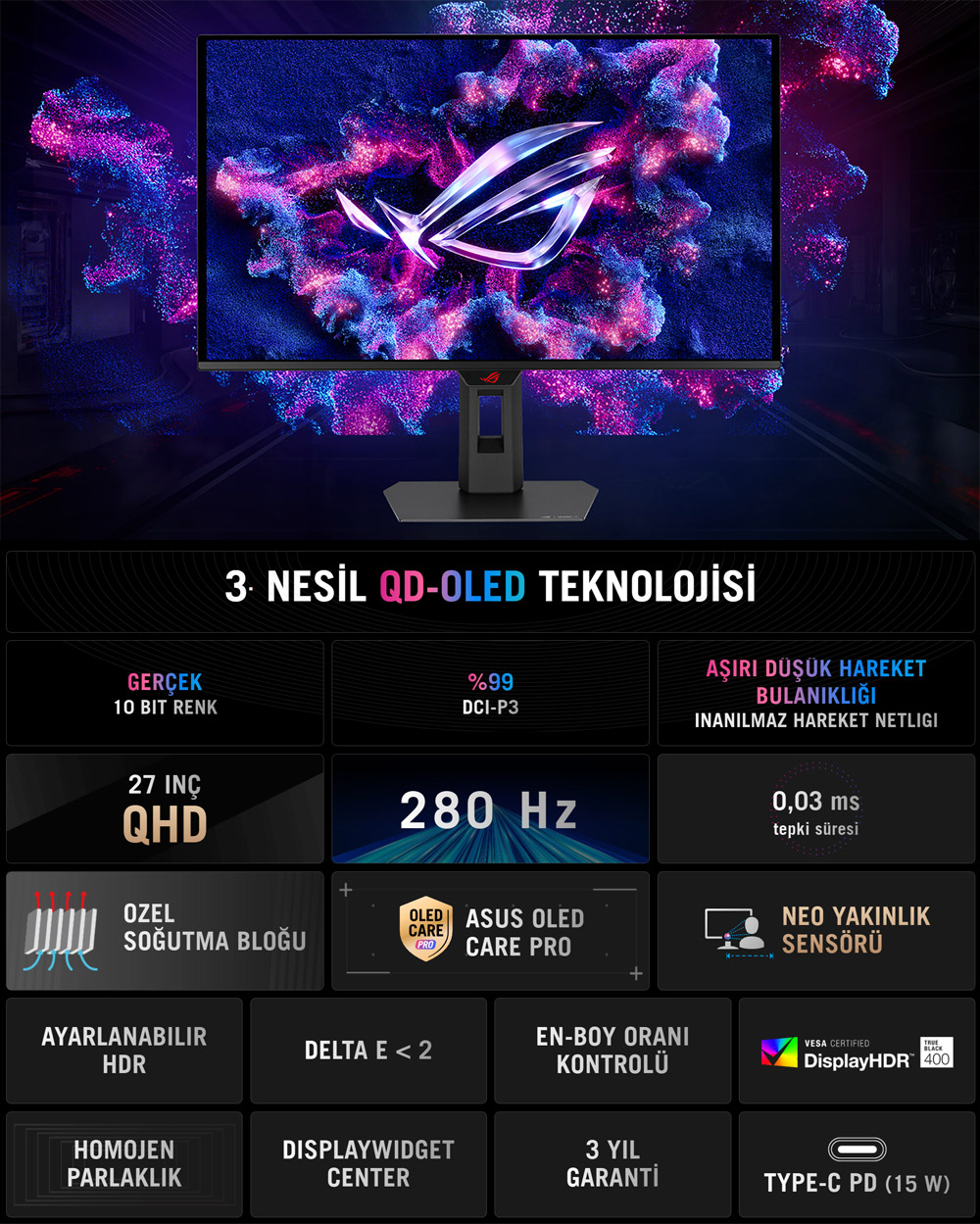 ASUS ROG Strix OLED XG27ACDMS Gaming Monitör H03