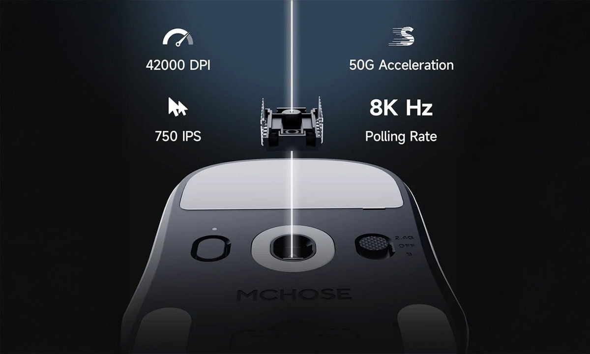 Yüksek çözünürlüklü ve hızlı tepki veren bilgisayar fare sensörü, 4200 DPI, 750 IPS ve 8K Hz sıçrama hızı ile üstün oyun ve grafik tasarım deneyimi sunar.