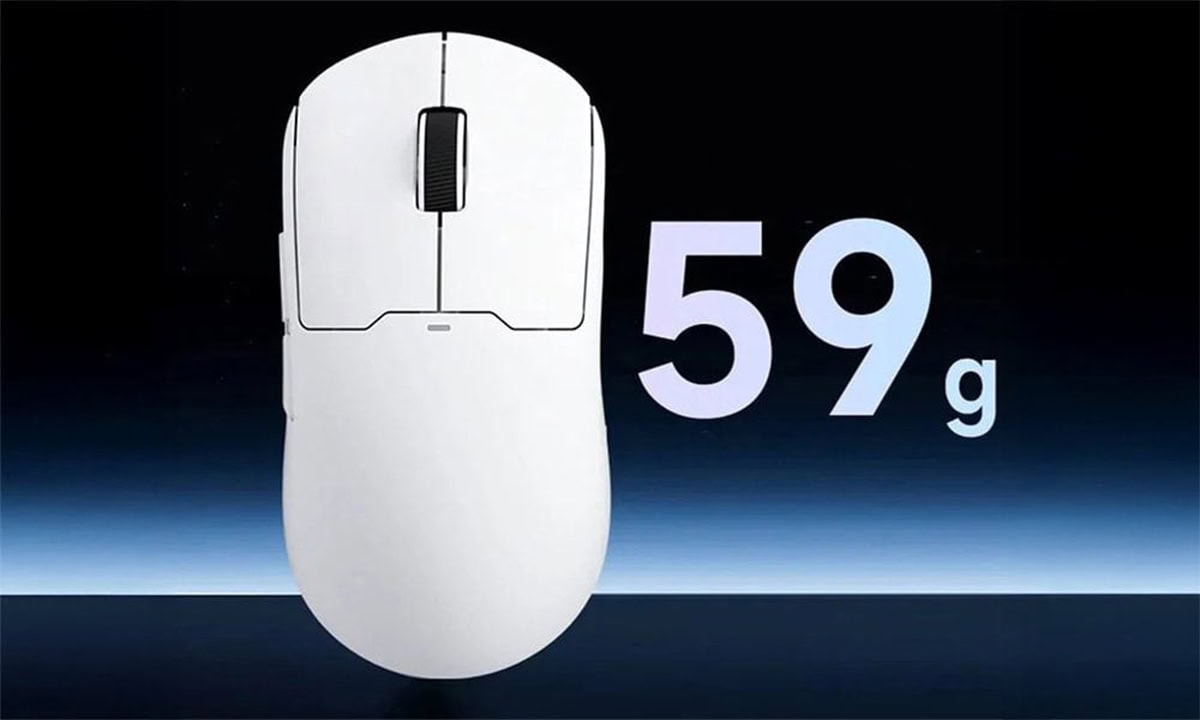Hafif ve ergonomik kablosuz mouse, yaklaşık 59 gram ağırlığında, uzun süre kullanım için ideal, yüksek hassasiyet ve düşük enerji tüketimi sağlayan tasarım.