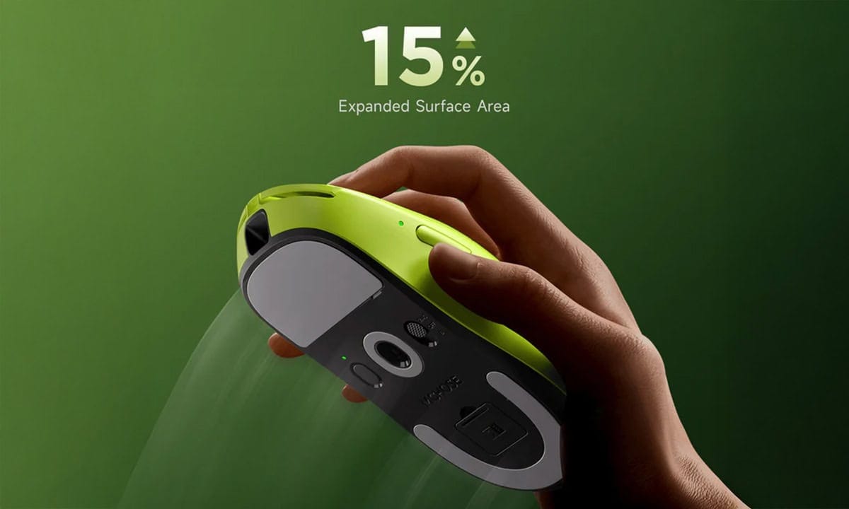 Yüzeyin 15% genişlediğini gösteren imajla uyumlu, ergonomik ve taşınabilir tasarımıyla gelişmiş yüzey yenileme teknolojisini ve mobil cihaz kullanım kolaylığını vurgular.