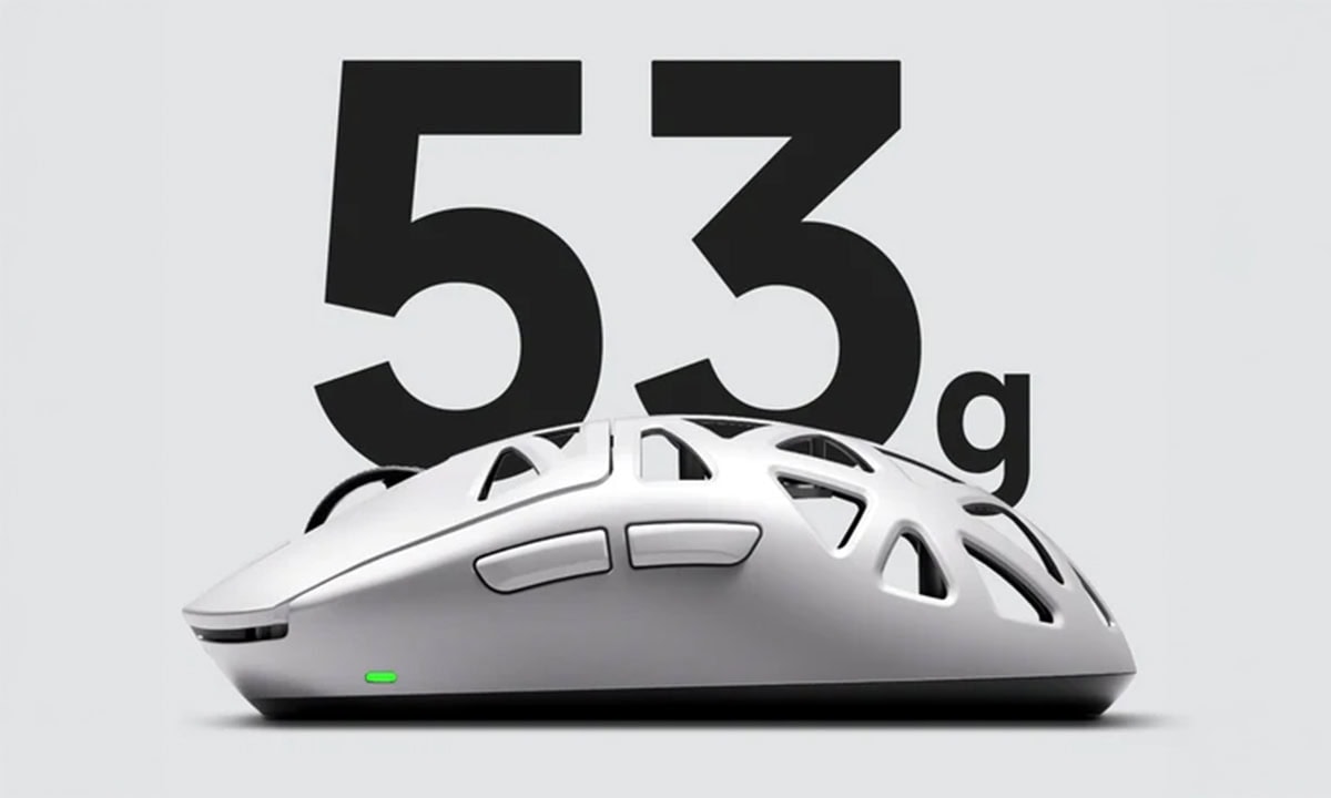 Yüksek performanslı hafif oyun mouse'u, 53g ağırlığı ile hareket kabiliyeti ve hız sağlar, profesyonel oyunlar ve yüksek hassasiyetli kullanım için ideal seçimdir.