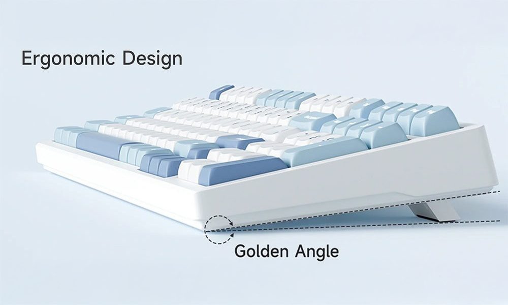 Klavyede ergonomik tasarım ve altın açı ile konforlu yazma deneyimi. Uzun kullanımda bile rahatlık sağlayan bu klavye, modern ve şık görünüme sahip.