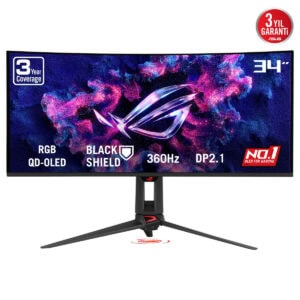 ASUS ROG Swift OLED PG34WCDN 34 inç 360Hz QD-OLED Kavisli Gaming Monitör, yüksek yenileme hızı ve OLED ekran teknolojisi ile üstün oyun deneyimi sağlar.