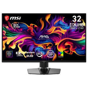 MSI MAG ARTİLİS 32 inç 4K UHD Oyun Monitörü, 3840x2160 çözünürlük, 32 inç ekran, 4K HDR, 144Hz yenileme hızı, Dark Armor tasarım, OLED ekran, Gelişmiş renk ve kontrast özellikleri ile oyun ve profesyo.