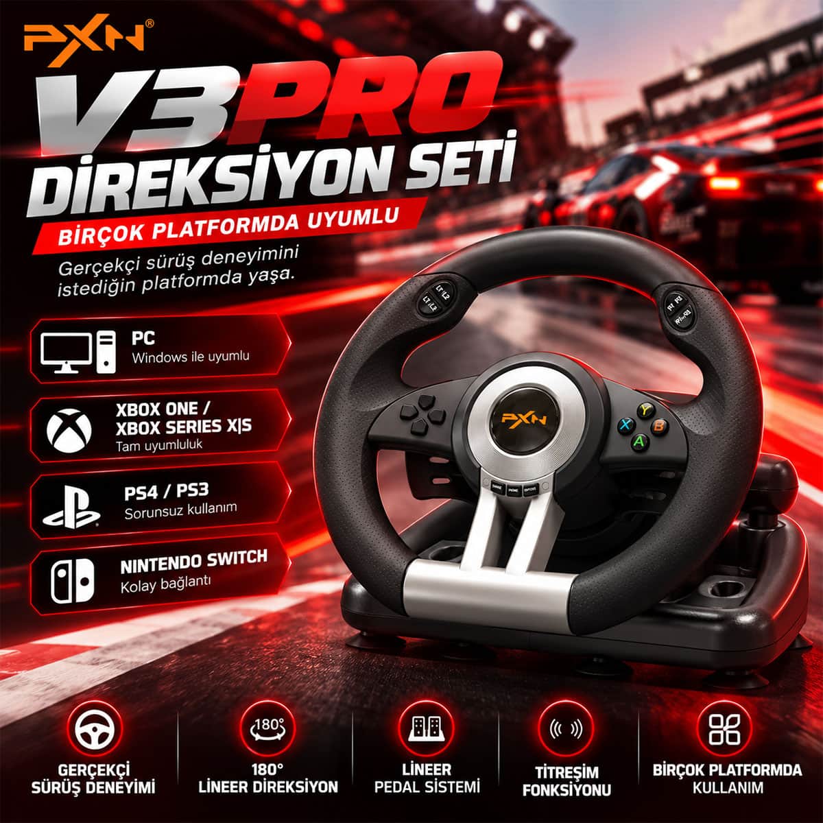 Pxn V3 Pro Siyah Pc Xbox Oneseries Ps4 Uyumlu Direksiyon Seti 2