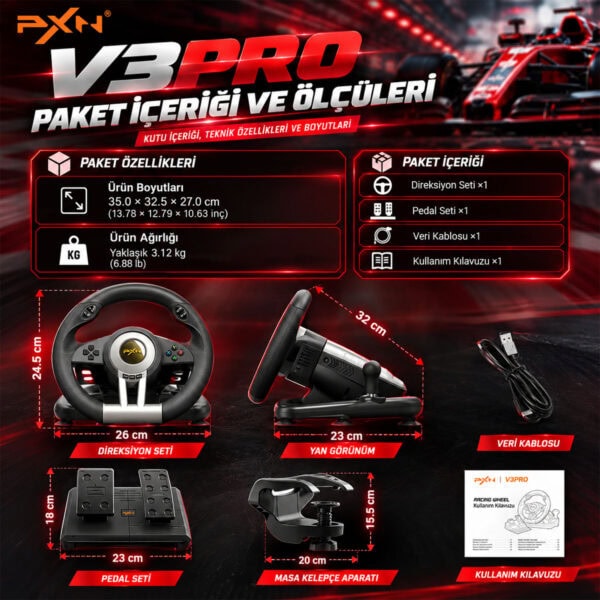 Pxn V3 Pro Siyah Pc Xbox Oneseries Ps4 Uyumlu Direksiyon Seti 5