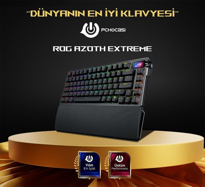 ASUS ROG Azoth Extreme NX Kablosuz Mekanik Gaming Klavye, RGB aydınlatmalı, yüksek performanslı ve kablosuz bağlantı özellikleriyle oyun deneyimini üst seviyeye çıkarır.