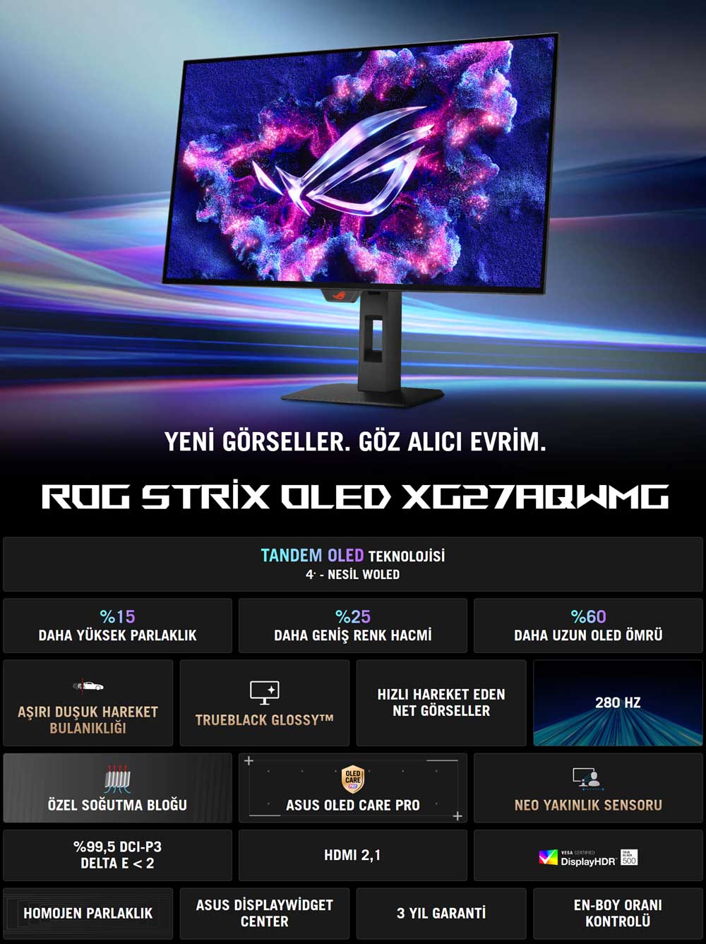 ROG Strix OLED XG27AQWMG ASUS ROG Strix OLED XG27AQWMG Pivot Gaming Monitör H2