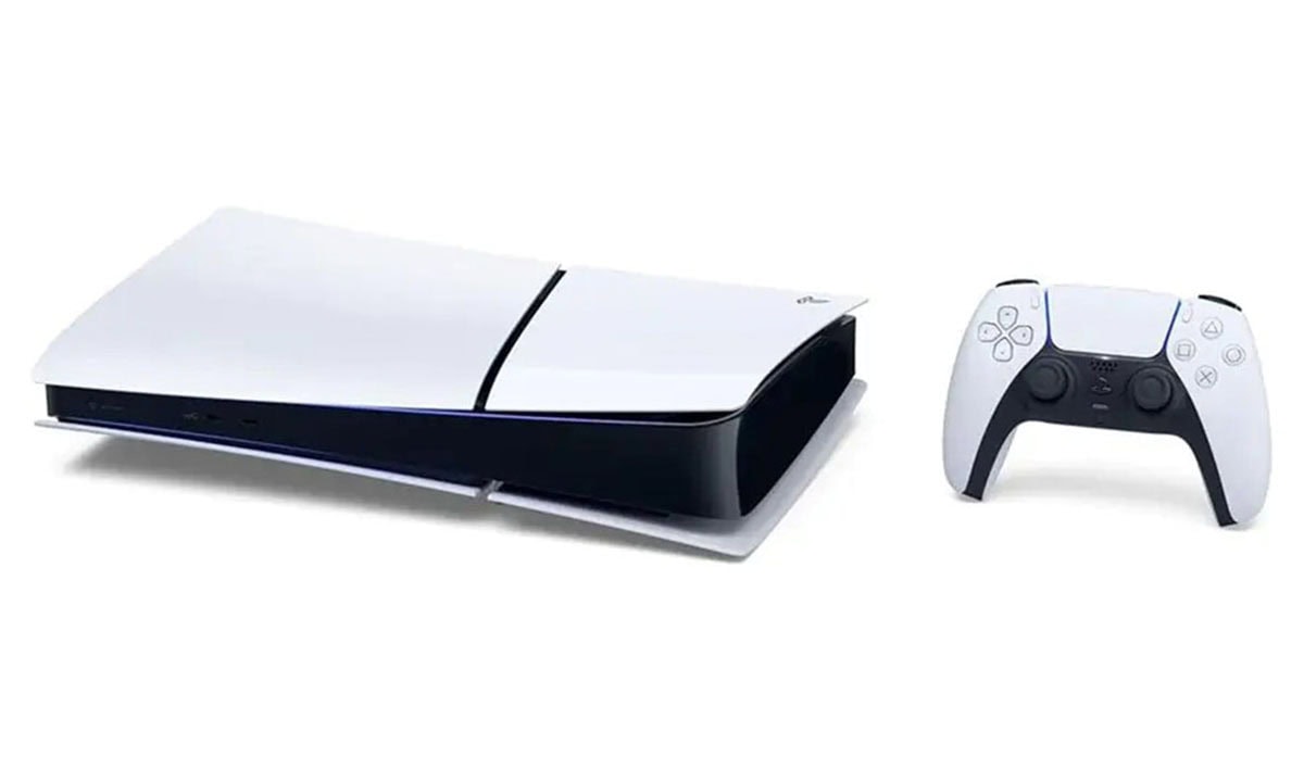 Beyaz PlayStation 5 Slim Dijital Edition oyun konsolu ve kontrolcü, yüksek performans ve şık tasarım ile eğlenceyi yeni seviyeye taşıyor.