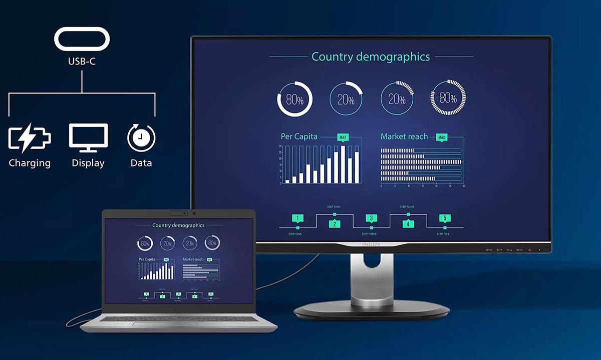 Yüksek çözünürlüklü Philips 27E1N1900AE/00 27 inç 4K UHD IPS monitör, Adaptive Sync teknolojisi ve 60Hz yenileme hızıyla net ve akıcı görüntü sağlar.