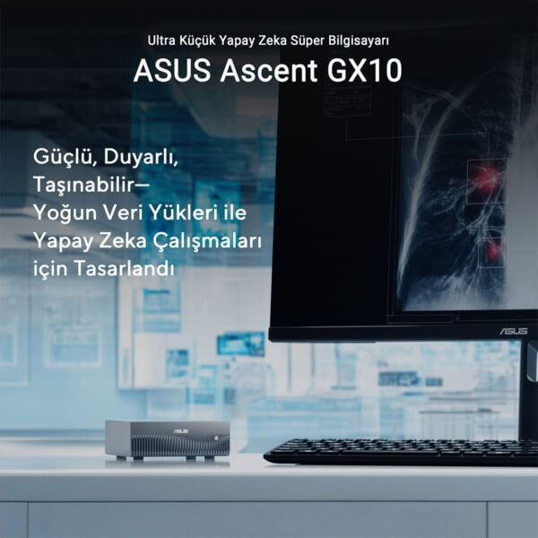 Yapay zeka destekli ASUS Ascent GX10 masaüstü bilgisayar, yüksek performans ve taşınabilirlik sunar. Güçlü donanımıyla yoğun veri işlemleri ve yapay zeka uygulamaları için ideal.