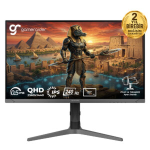 Yüksek performanslı 27 inç oyun monitörü, 2560x1440 çözünürlük, IPS panel, 240Hz yenileme hızı ve pivot özellikleri ile oyun deneyiminizi artırır. Modern tasarımı ve ergonomik standı ile masa düzenini.