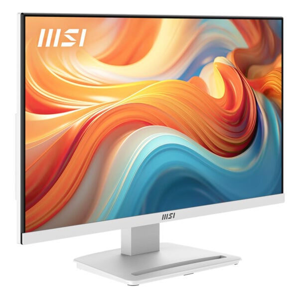 MSI PRO MP241W E14V 23.8 inç 144Hz Full HD FreeSync VA monitör, beyaz renkli, yüksek yenileme hızı ve düşük gecikme süresi ile oyun ve profesyonel kullanım için ideal.