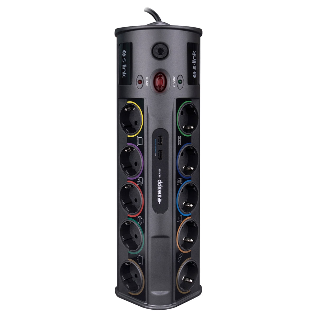S-Link PRZ010 priz çoklu priz, 1.8M kablo, 1860 Joule koruma, USB ve Type-C çıkışlarıyla elektrikli cihazlar için güvenli ve kullanışlı güç dağıtımı sağlar.