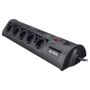 S-Link PRZ010 1.8M kablolu çoklu priz, 16A akım koruması ve USB ile Type-C çıkışlarıyla elektronik cihazlar için güvenli güç kaynağı.