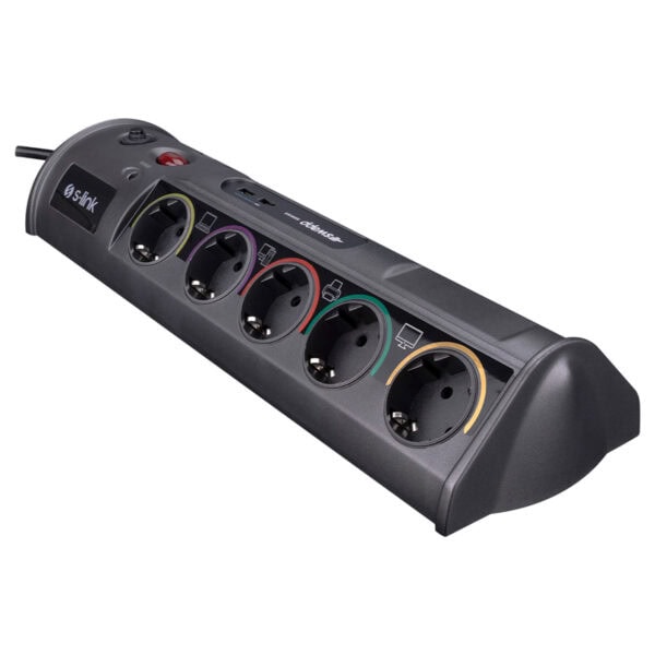 S-Link PRZ010 priz, 1.8 metre kablo, 16A akım koruması, USB ve Type-C portlarıyla çoklu bağlantı sağlar, 1860 Joule koruma seviyesine sahip, güvenli ve dayanıklı tasarım.