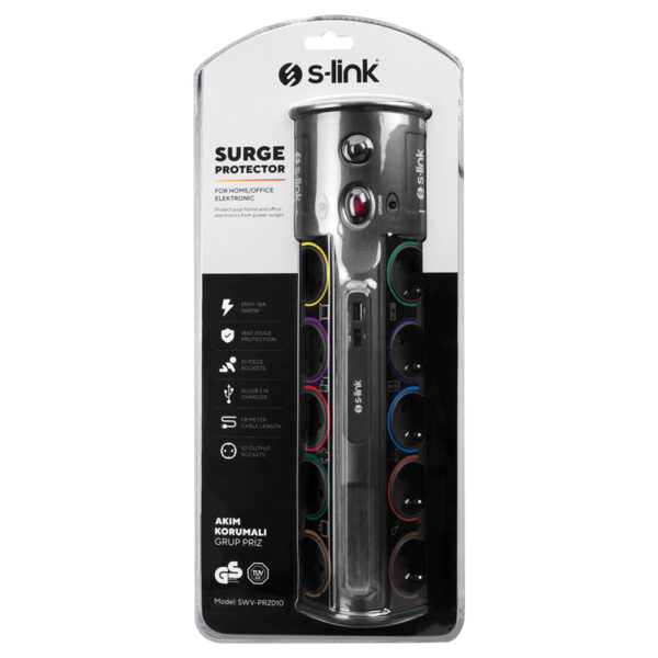 S-link PRZ010 PrizHive 1.8M 1860 Joule Güçlü Akım Koruma Prizi Siyah.