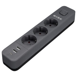 S-link SPG03U 3'lü priz ve USB portları, 1.5m kablo, 100% bakır ile güç ve koruma sağlar, akım korumalı, şık ve dayanıklı tasarım.