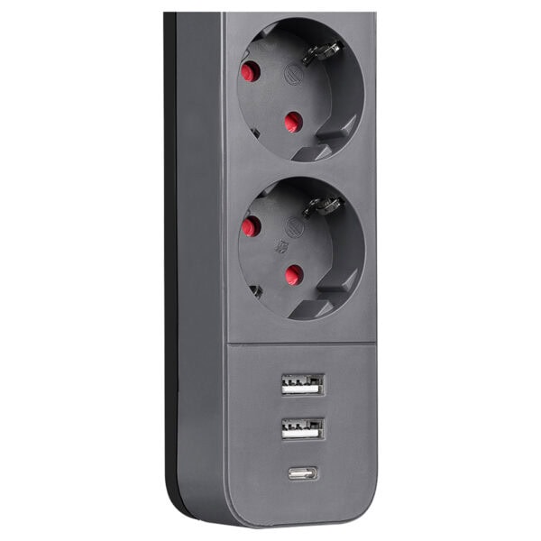 S-link SPG03U 2 USB ve 1 Type-C çıkışlı, 5V 2.4A, 1.5m kablo, 100% bakır ile güçlendirilmiş, 750 Joule koruma seviyesine sahip 3'lü anahtarlı akım korumalı priz.