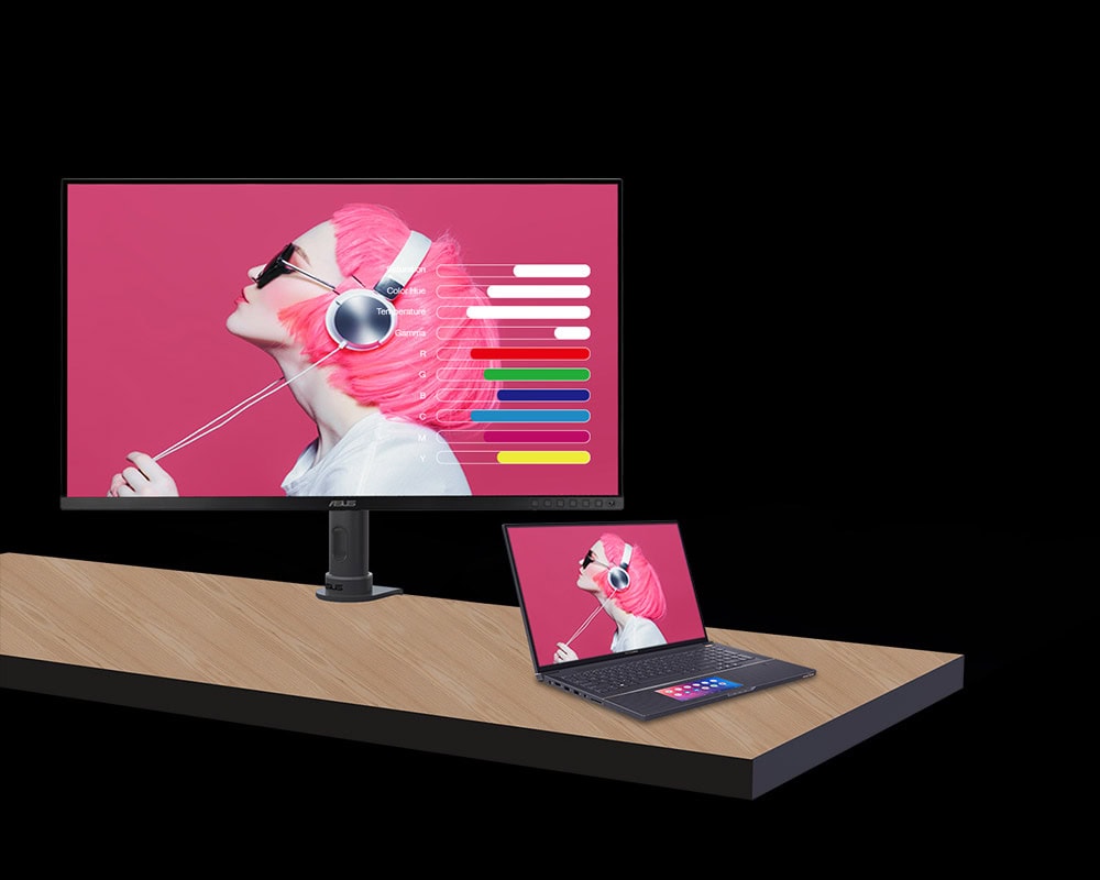 Yüksek çözünürlüklü ASUS ProArt 32 inç 2K WQHD ekran, 165Hz yenileme hızı ve IPS panel ile renk doğruluğu ve görsel kalite sağlar.