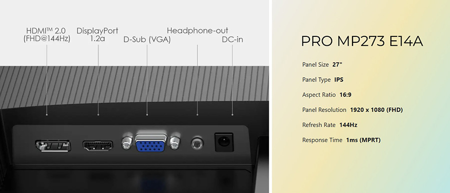 MSI PRO MP273 E14A 144Hz 1ms Full HD Adaptive Sync IPS Monitör h18