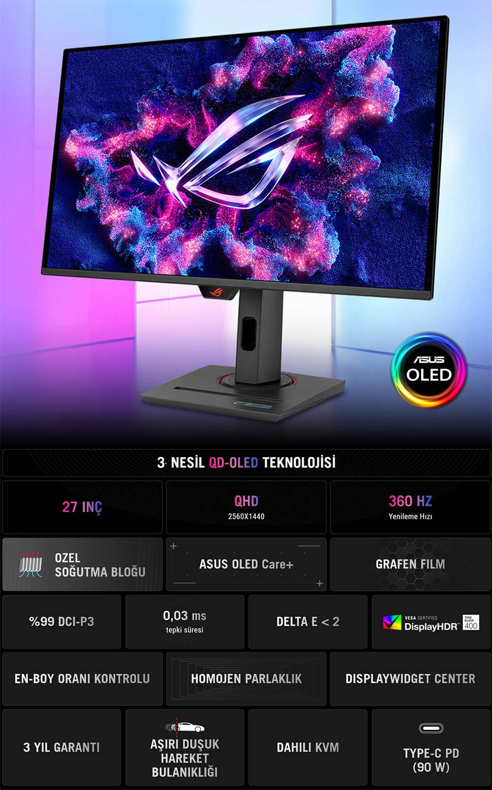 ASUS ROG Strix OLED XG27ACDNG Gaming Monitör H3