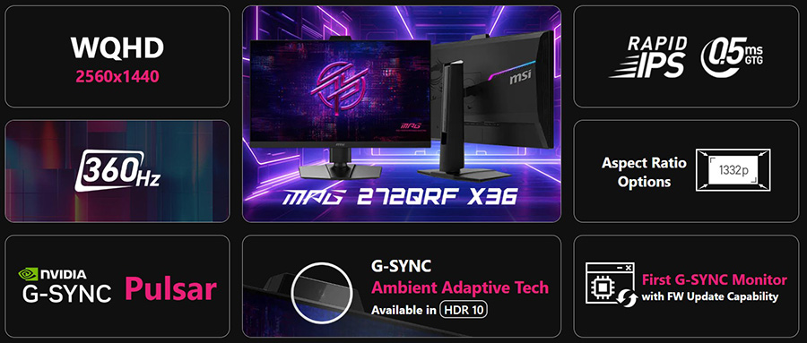 MSI MPG 272QRF X36 27 inç 360Hz 0.5ms 2K WQHD G-Sync Pulsar Rapid IPS Pivot Gaming Monitör h4